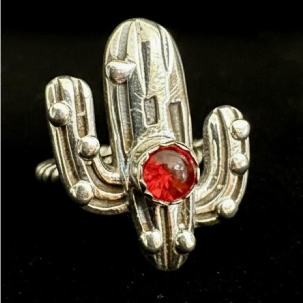 Sterling Silver Cactus Ring with Red fire opal gemstoneβ